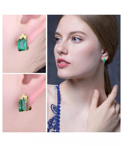 Emerald Cut 7.6ct Simulated Emerald Clip On Earrings for Women, Green Solitaire Gemstone 925 Sterling Silver 14k Gold Plated ...