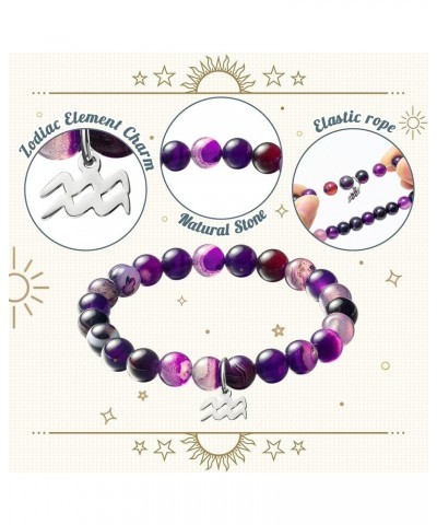 Constellation Zodiac Bracelet, Birthday Gifts for Girls Women, Purple Natural Stone Astrology Bracelet with Charm Wish Card E...