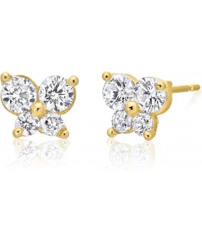 14K Yellow Gold Minimalist Tiny Butterfly Stud Earrings with Sparkling Cubic Zirconia $26.47 Earrings