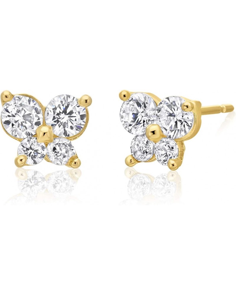 14K Yellow Gold Minimalist Tiny Butterfly Stud Earrings with Sparkling Cubic Zirconia $26.47 Earrings