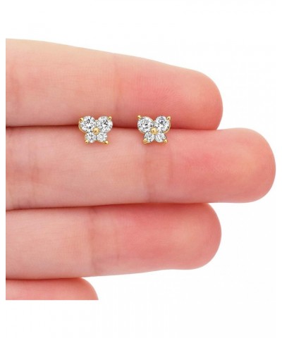 14K Yellow Gold Minimalist Tiny Butterfly Stud Earrings with Sparkling Cubic Zirconia $26.47 Earrings