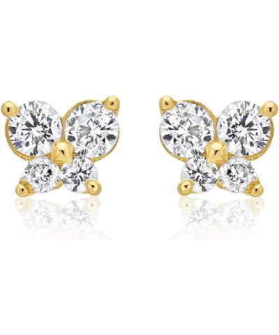 14K Yellow Gold Minimalist Tiny Butterfly Stud Earrings with Sparkling Cubic Zirconia $26.47 Earrings