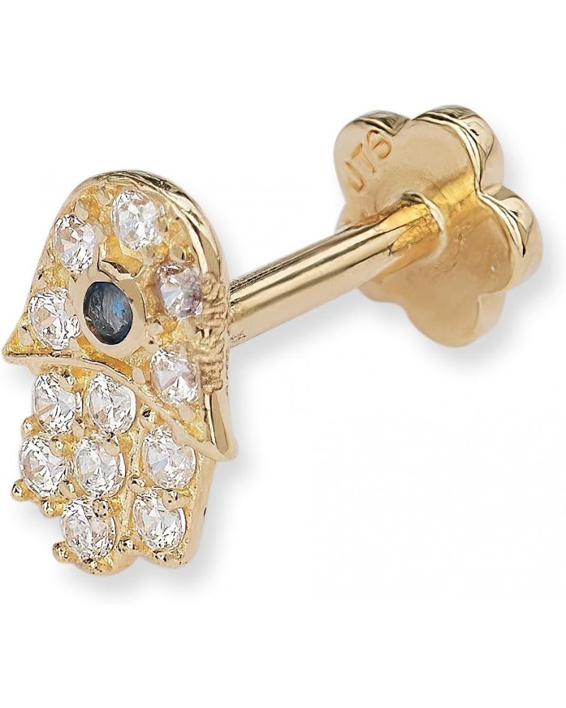 14k Yellow Gold 18G Cubic Zirconia Hamsa Hand of God Conch Tragus Helix Piercing Jewelry - 4mm x 7mm - Flat Back Stud Earring...