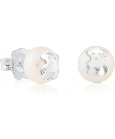 Bear 925 Silver Stud Earrings with White Freshwater Cultured Pearls 8.5mm Pearls $58.28 Earrings