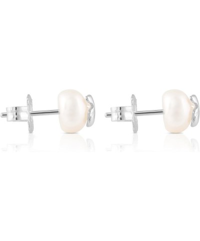 Bear 925 Silver Stud Earrings with White Freshwater Cultured Pearls 8.5mm Pearls $58.28 Earrings