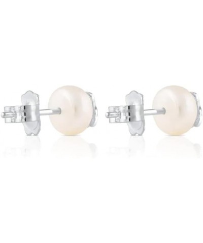 Bear 925 Silver Stud Earrings with White Freshwater Cultured Pearls 8.5mm Pearls $58.28 Earrings