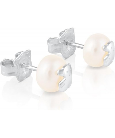 Bear 925 Silver Stud Earrings with White Freshwater Cultured Pearls 8.5mm Pearls $58.28 Earrings