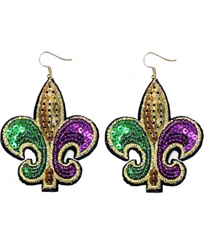 Cute Pair of Sequined Fleur De Lis Earrings for Women, Girls, Teens, and More. Great Pair of Purple, Green, Gold Dangle Sequi...