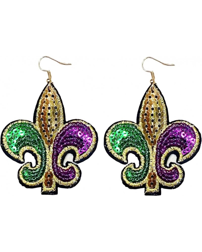 Cute Pair of Sequined Fleur De Lis Earrings for Women, Girls, Teens, and More. Great Pair of Purple, Green, Gold Dangle Sequi...