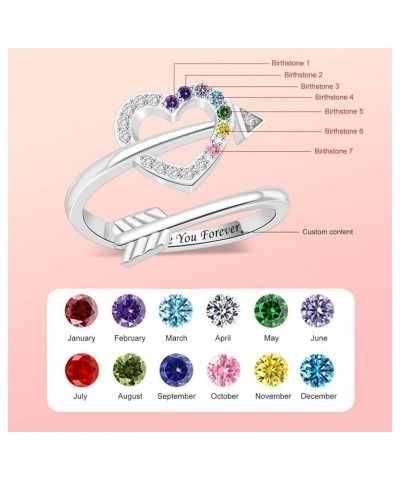 925 Sterling Silver Birthstone Rings for Mothers Heart Ring Personalized Mothers Ring with 1-9 Birthstones Family Jewelry Gif...