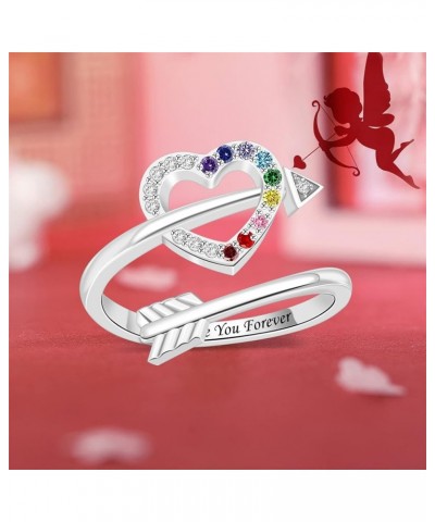 925 Sterling Silver Birthstone Rings for Mothers Heart Ring Personalized Mothers Ring with 1-9 Birthstones Family Jewelry Gif...