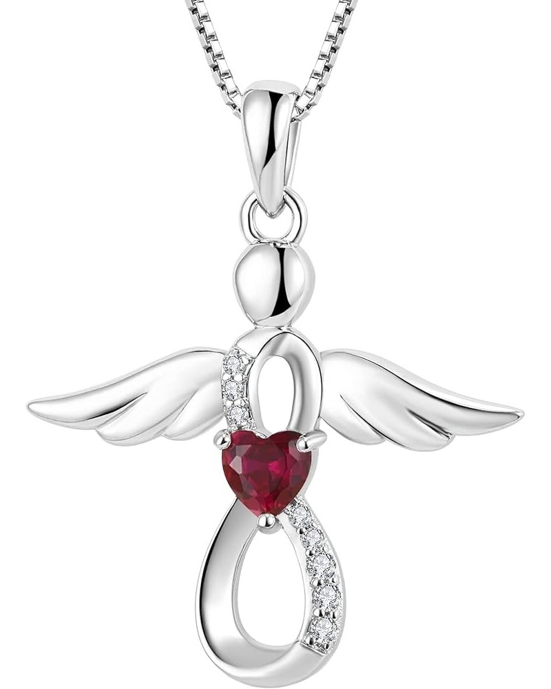 Infinity Angel Necklace for Women Brithstone Sterling Silver Guardian Angel Amulet Necklace July - Ruby $20.80 Necklaces