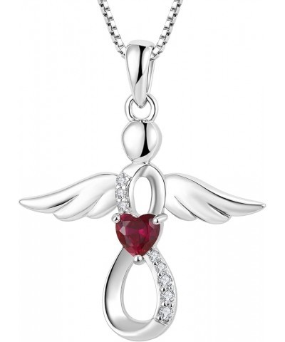 Infinity Angel Necklace for Women Brithstone Sterling Silver Guardian Angel Amulet Necklace July - Ruby $20.80 Necklaces