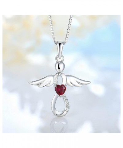 Infinity Angel Necklace for Women Brithstone Sterling Silver Guardian Angel Amulet Necklace July - Ruby $20.80 Necklaces