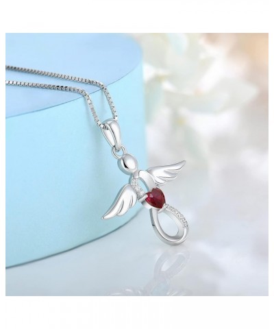 Infinity Angel Necklace for Women Brithstone Sterling Silver Guardian Angel Amulet Necklace July - Ruby $20.80 Necklaces