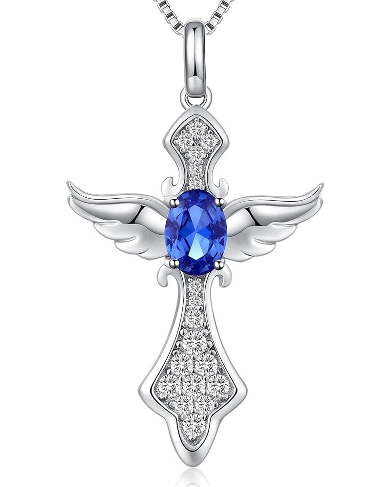 Angel Wing Cross Necklace 925 Sterling Silver Wing Cross Pendant with Birthstone, 5A+ Cubic Zirconia Cross Jewelry for Women ...