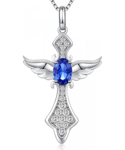 Angel Wing Cross Necklace 925 Sterling Silver Wing Cross Pendant with Birthstone, 5A+ Cubic Zirconia Cross Jewelry for Women ...