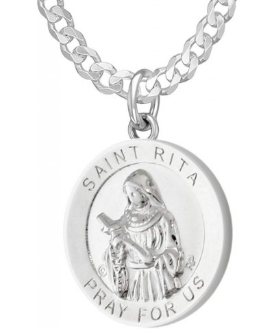 Ladies Polished 925 Sterling Silver 18.5mm Saint Rita Medal Pendant Necklace, 18in to 24in 20in 2mm Curb Chain $33.05 Necklaces