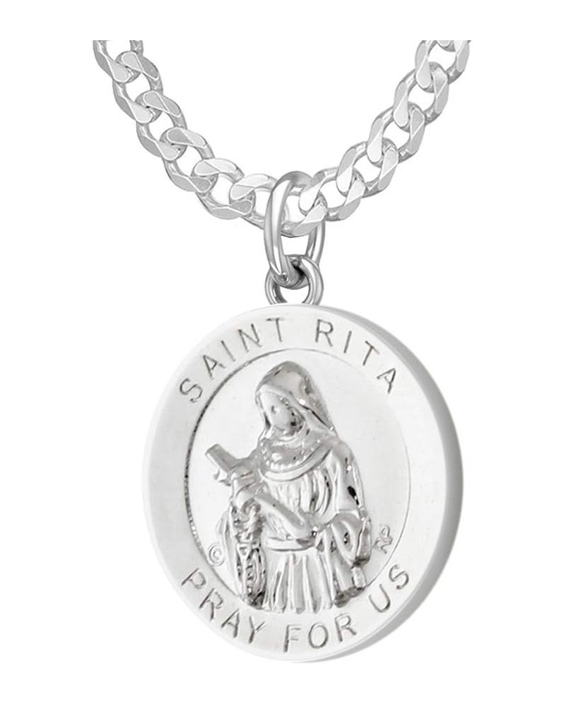 Ladies Polished 925 Sterling Silver 18.5mm Saint Rita Medal Pendant Necklace, 18in to 24in 20in 2mm Curb Chain $33.05 Necklaces