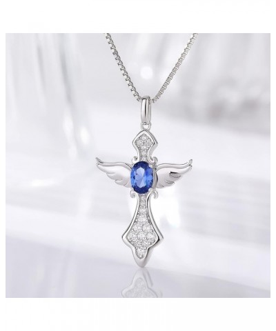 Angel Wing Cross Necklace 925 Sterling Silver Wing Cross Pendant with Birthstone, 5A+ Cubic Zirconia Cross Jewelry for Women ...