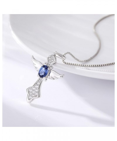 Angel Wing Cross Necklace 925 Sterling Silver Wing Cross Pendant with Birthstone, 5A+ Cubic Zirconia Cross Jewelry for Women ...