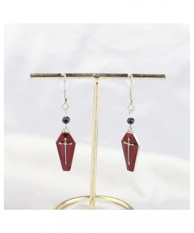 Gothic Cross Coffin Earrings Vampire Cross Pendant Jewelry Halloween Punk Blood Red Coffins Dangle Earrings For Women Girls C...