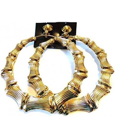 Extra Large Clip-on Earrings Bamboo Hoop 100mm Hoops Gold or Silver Tone 4 inch Gold $7.83 Earrings