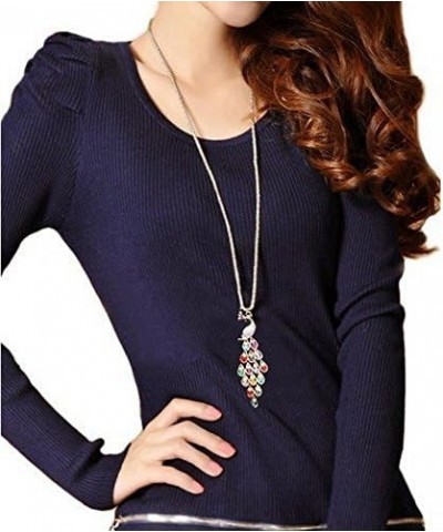 Fashion Colorful Noble Elegant Peacock Long Sweater Pendant Necklace White and Multi Colors $7.65 Necklaces