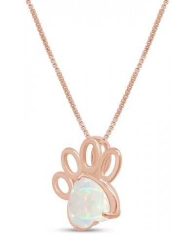 7MM Heart Cut White Created Opal Paw Print Pendant Necklace In 14K Gold Plated 925 Sterling Silver Along With 18"+2" Adjustab...