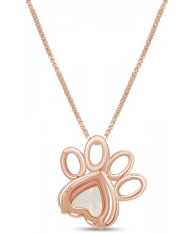 7MM Heart Cut White Created Opal Paw Print Pendant Necklace In 14K Gold Plated 925 Sterling Silver Along With 18"+2" Adjustab...