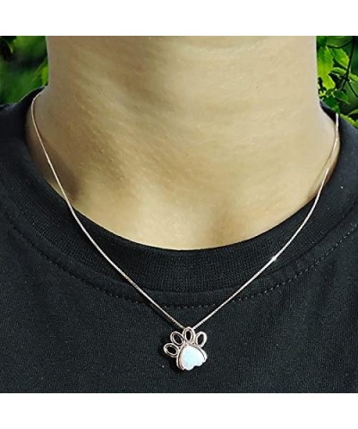 7MM Heart Cut White Created Opal Paw Print Pendant Necklace In 14K Gold Plated 925 Sterling Silver Along With 18"+2" Adjustab...