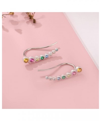 Colorful Crystal Climber Crawler Earrings for Women Girls 925 Sterling Silver Cubic Zirconia Ear Cuffs Studs Hoop Earrings Hy...