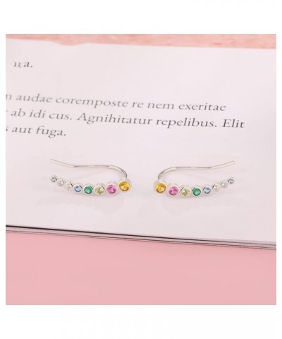 Colorful Crystal Climber Crawler Earrings for Women Girls 925 Sterling Silver Cubic Zirconia Ear Cuffs Studs Hoop Earrings Hy...