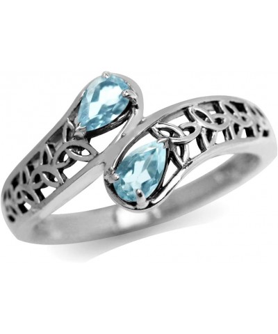 Birthstone Gemstone 925 Sterling Silver Triquetra Celtic Trinity Knot Bypass Ring genuine blue topaz - december birthstone $9...