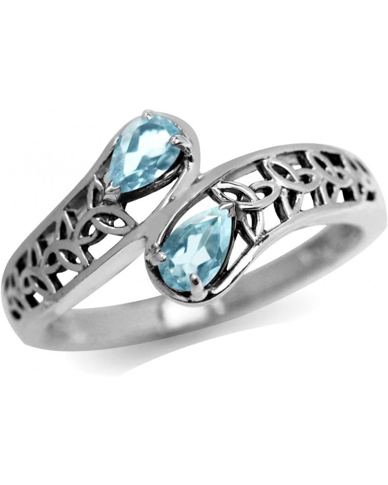 Birthstone Gemstone 925 Sterling Silver Triquetra Celtic Trinity Knot Bypass Ring genuine blue topaz - december birthstone $9...