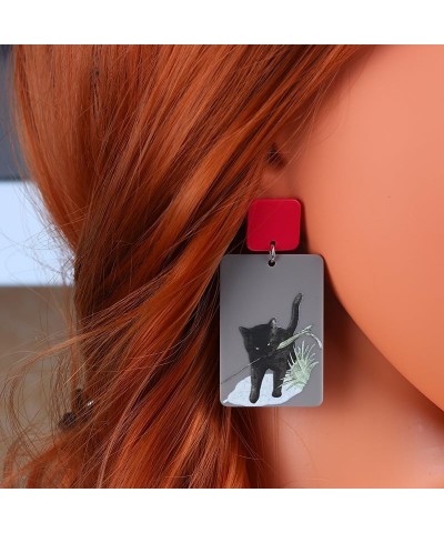 Black Cat on the Moon Earrings for Women Acrylic Moon Star Cat Dangle Earrings Funny Halloween Animal Cat Jewelry Accessories...