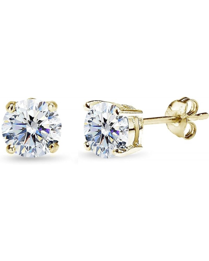 Sterling Silver Round CZ Solitaire Stud AAA Cubic Zirconia Earrings for Men Women Girls 2ct - Yellow Gold Flash $10.19 Earrings