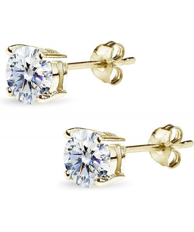 Sterling Silver Round CZ Solitaire Stud AAA Cubic Zirconia Earrings for Men Women Girls 2ct - Yellow Gold Flash $10.19 Earrings