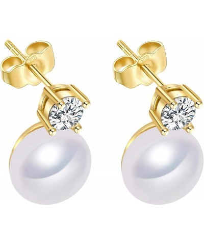 AAA+ Quality Handpicked Freshwater Cultured Stud Button Pearl Earrings Gold Plated 925 Sterling Silver Post Cubic Zirconia | ...