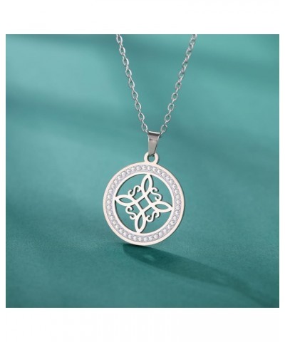 Rhinestone Witches Knot Necklace Stainless Steel Celtic Knot Pendant Amulet Jewelry for Women Witches Knot 2 - Silver $9.71 N...