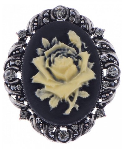 Vintage Inspired Antique Reproduct Rose Pink Crystal Flower Cameo Pin Brooch Black $10.59 Brooches & Pins