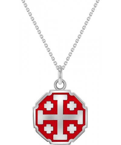 Jerusalem Cross Pendant Necklace in Solid 14k Gold, Red Enamel, Made in America 18" Necklace White Gold $134.00 Necklaces