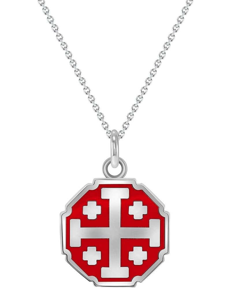 Jerusalem Cross Pendant Necklace in Solid 14k Gold, Red Enamel, Made in America 18" Necklace White Gold $134.00 Necklaces