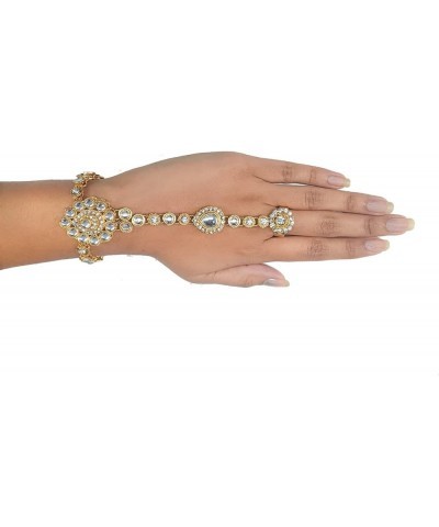 Indian Bollywood Crystal Kundan Finger Ring Link Chain Wedding Bridal Bracelet Hand Harness Slave Bracelet Gift Jewelry Style...