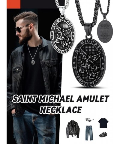 Saint Michael Necklace, Stainless Steel/18K Gold Plated St Michael the Archangel Pendant Amulet for Men Women with Gift Packa...