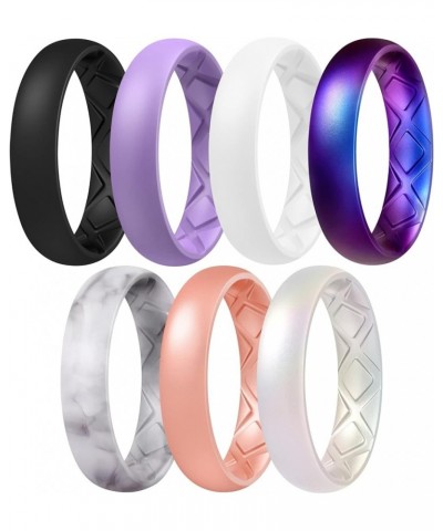 Women Silicone Wedding Ring Inner Arc Ergonomic Breathable Design Rubber Wedding Band 5.5mm Wide 2mm Thick Rubber Rings for W...