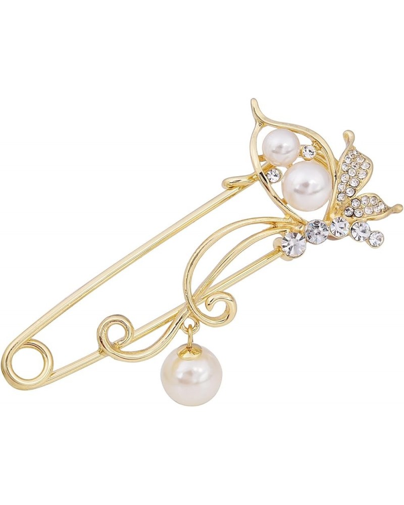 OBONNIE Crystal Butterfly Safety Pin Brooch with Pearl Pendant Cardigan Hat Scarf Flower Pins Jewelry Gold $8.24 Brooches & Pins