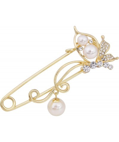 OBONNIE Crystal Butterfly Safety Pin Brooch with Pearl Pendant Cardigan Hat Scarf Flower Pins Jewelry Gold $8.24 Brooches & Pins