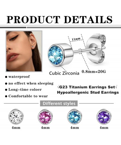 4 Pairs Titanium Earrings for Women Men Hypoallergenic G23 Titanium Stud Earrings for Sensitive Ears Cubic Zirconia Opal Pier...