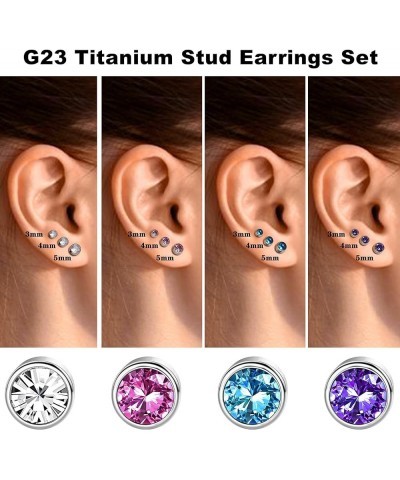 4 Pairs Titanium Earrings for Women Men Hypoallergenic G23 Titanium Stud Earrings for Sensitive Ears Cubic Zirconia Opal Pier...